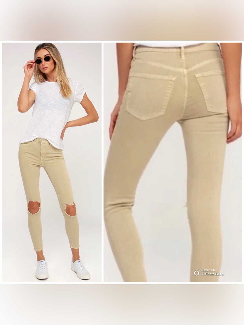 NWT Free People We The Free Busted High-Rise Skinny Jeans 26R Khaki Distressed